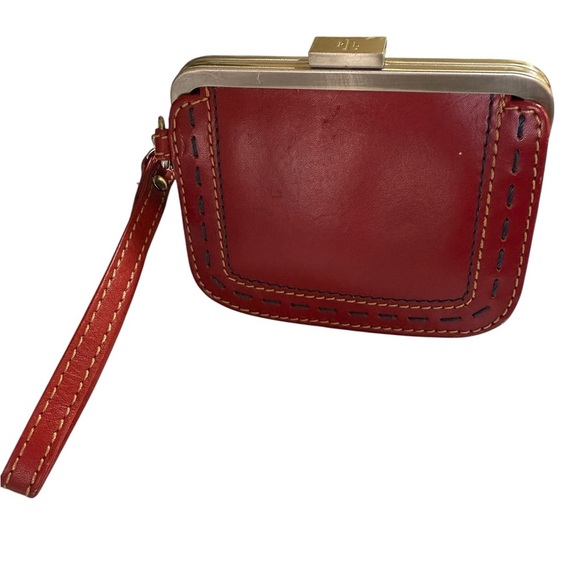 Ralph Lauren Red Leather Accessory with Gold Trim wristlet 4X3 inches wallet - Picture 1 of 16